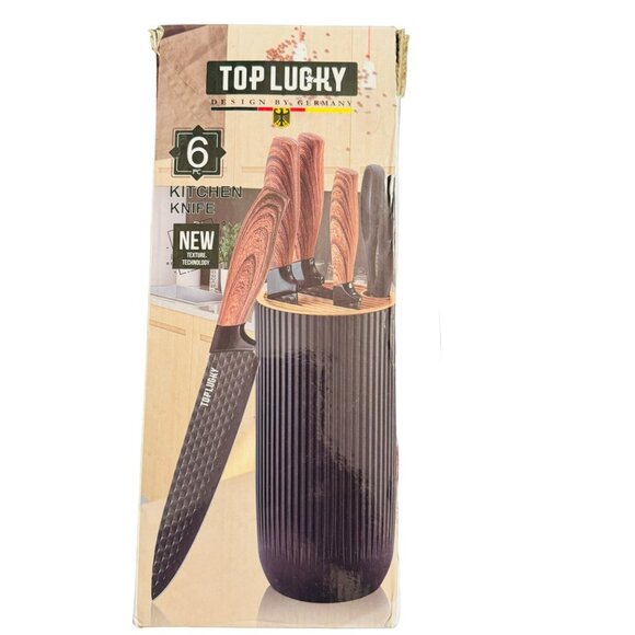 Top Lucky 6-Piece Kitchen Knife Set With Block & Measuring Cups/spoons - Picture 1 of 10